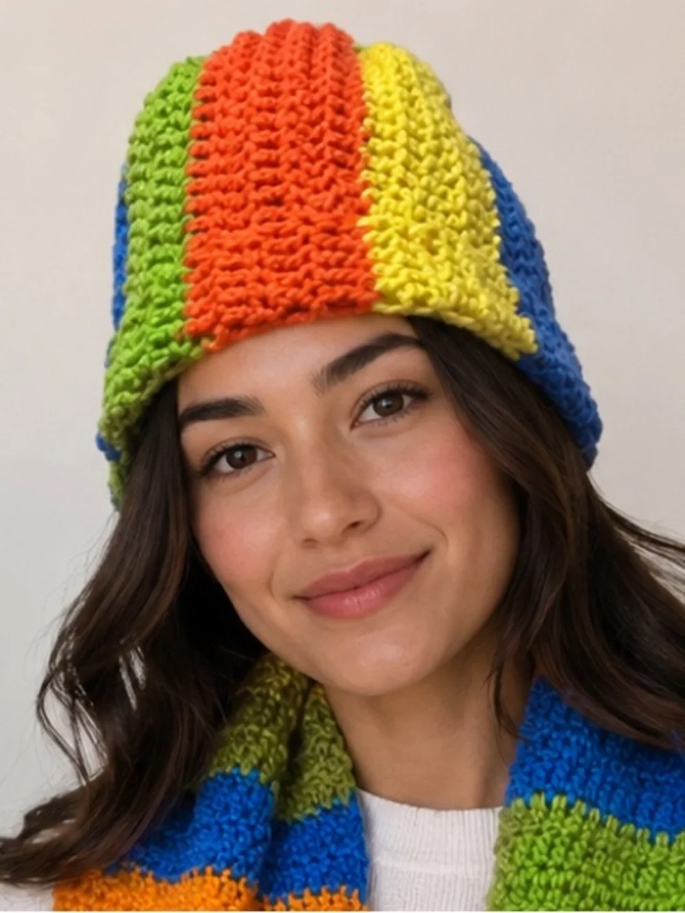 Handmade Rainbow Crochet Beanie | Colorful Striped Winter Hat | Unisex (